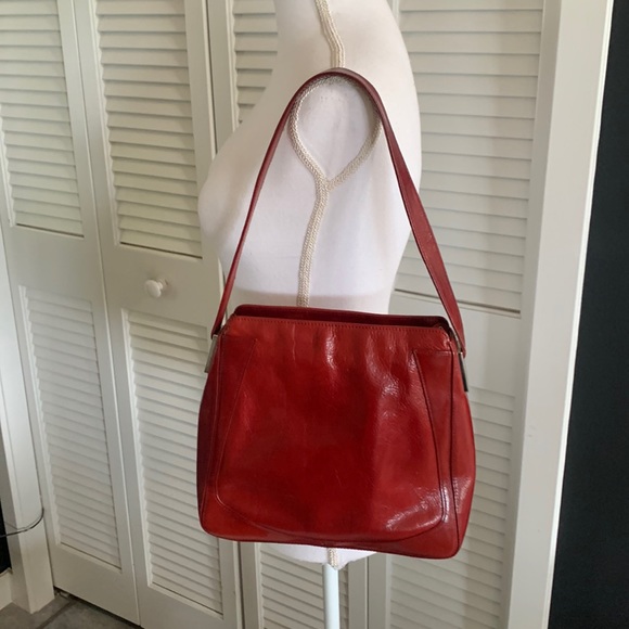 Bosca Bags Bosca Red Italian Leather Shoulder Bag Deep Red W Silver